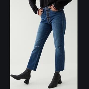 True Religion Starr High Rise Cropped jeans exposed fly Blue Hunter NWT